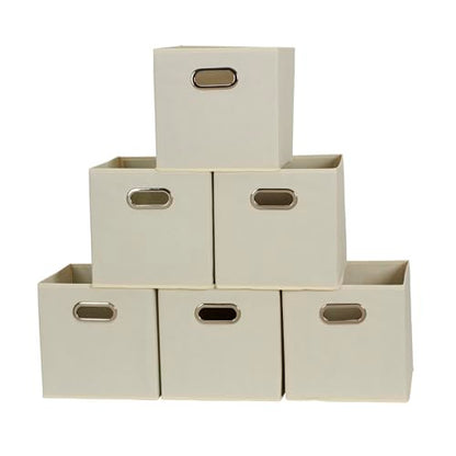Household Essentials 82-1 Foldable Fabric Storage Bins |Set of 6 Cubby Cubes with Handles | Natural (Pack of 6) - color: Cream, size: 11” L x 11” W x 11” H (Pack of 6)