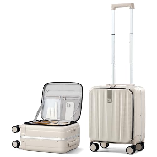 Hanke 16 Inch Underseat Carry On Luggage with Wheels,Small Hard Shell Suitcases for Weekender,Top Opening Lightweight Travel Luggage Suitcase for Womem Men,Ivory White. - color: Ivory White, size: 16 Inch
