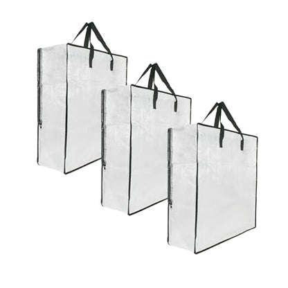 3 Pack Clear Storage Bags with Zipper and Handles, Blanket Bags For Closet Storage, Moving and Packing Supplies for College, Underbed Storage Organizer for Clothes Pillow Bedding Christmas Wreath - style: 3 Side zipper