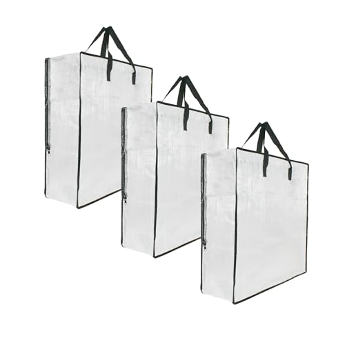 3 Pack Clear Storage Bags with Zipper and Handles, Blanket Bags For Closet Storage, Moving and Packing Supplies for College, Underbed Storage Organizer for Clothes Pillow Bedding Christmas Wreath - style: 3 Side zipper
