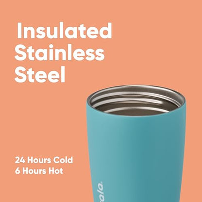 Owala SmoothSip Slider Insulated Stainless Steel Coffee Tumbler, Reusable Iced Coffee Cup, Hot Coffee Travel Mug, BPA Free 12 oz, Grey/Blue (Beachy Breeze) - color: Beachy Breeze, size: 12 Ounces