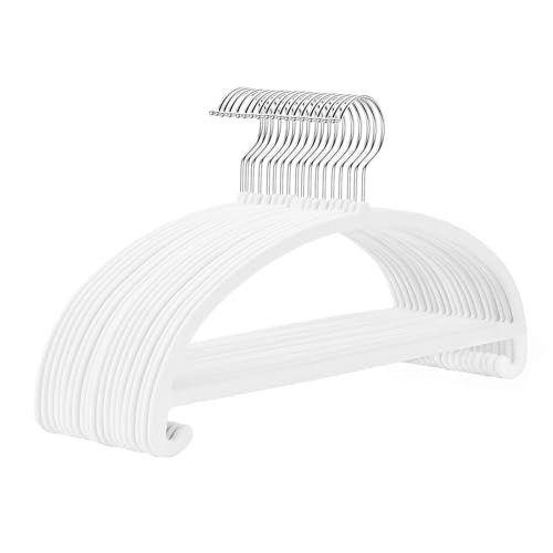 MIZGI 50 Pack White Velvet Hangers - No Shoulder Bumps, Heavy Duty Non-Slip Chrome Hooks for Jackets, Coats, Pants - color: White/Upgraded