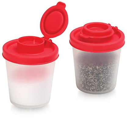 SIGNORAWARE Salt and Pepper Shakers Moisture Proof Set of 2 Medium Salt Shaker to go Camping Picnic Outdoors Kitchen Lunch Boxes Travel Spice Set Clear with Black Lids Plastic Airtight Dispenser - size: Medium, 2 pack
