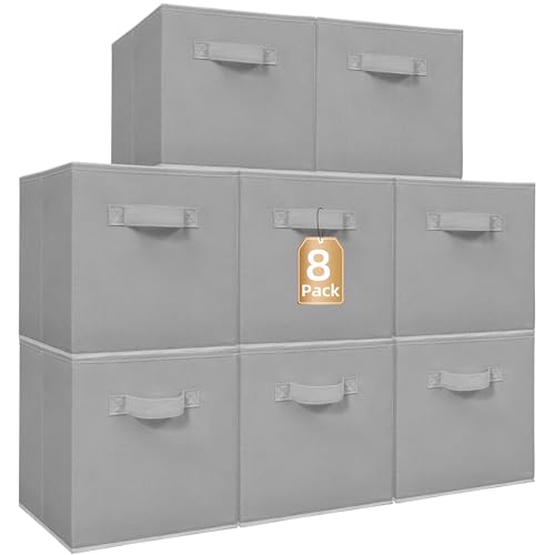 STORAGE MANIAC Storage Cubes, 11 Inch Collapsible Storage Bins with Handles, 8 Pack Fabric Foldable Bins for Organization, Durable Storage Bins for Closet, Shelves, Offices, 8-Pack Grey - color: Grey-8 Pack, size: 11 INCH