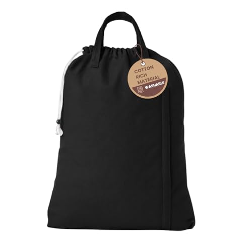 LFH Home Large Premium 1pack Cotton Canvas Laundry Bag with Drawstring and Handles Heavy Duty, Multi-Use, Washable for Home, Travel, College or Storage 18x26 -Black sand - color: Black, size: 18”x26”