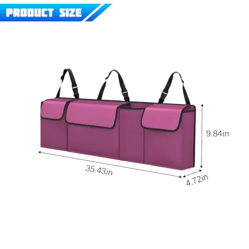 Car Trunk Organizer with Lid, Large Waterproof Vehicle Backseat Hanging Storage Bag with 4 Pockets & Adjustable Straps, Collapsible Automotive Interior Cargo Bag, Universal Fit (Purple) - color: Purple