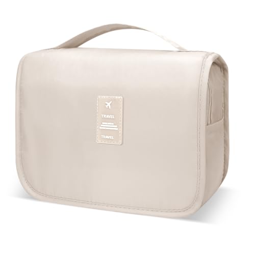 Lcsmaokin Large Capacity Toiletry Bag Travel Bag with Hanging Hook for Men and Women Waterproof Travel Cosmetic Bag Bathroom Storage Bag for Brushes Set, Full-Sized Shampoo,Accessories(Beige) - color: B-Beige