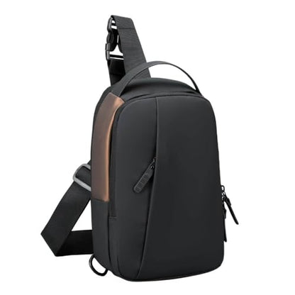 Waterproof Polyester Slim Unisex Crossbody Sling Bag Chest Backpack Men's Shoulder Bag, Leisure Travel Handbag, Hard Shell Anti-Theft Chest Bag, Black&Golden, Standard, Retro - color: Black&golden