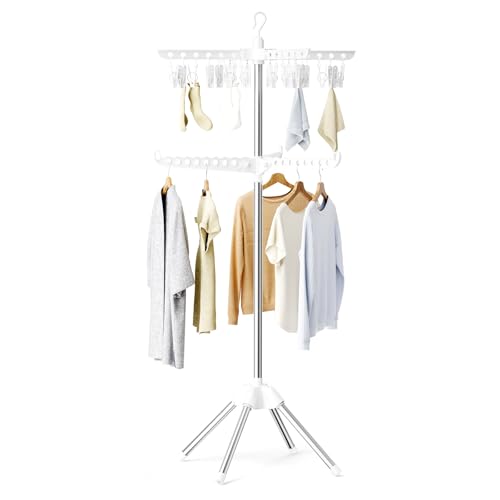 Abiglifty Rotatable and Foldable Clothes Drying Rack, Space Saving Free Standing Laundry Drying Rack for Indoor, Balcony, 2 Layer - size: 2 tier