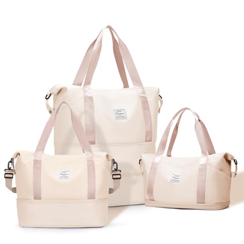 Expandable Travel Duffle Bag for Women Men, Large Gym Bag Travel Tote Bags, Waterproof Carry On Personal Item Bag Airline Approved, Workout Weekender Bag for Overnight Trips with Luggage Sleeve, Beige - color: C-beige