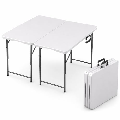 2 Pack of 4 Feet Foldable Table with Built in Handle & Steel Legs | Heavy Duty Portable | Perfect for Party, Dining, Wedding, Events, Picnic Indoor, Outdoor, Camping, Utility, Temporary - color: White, size: 2 PACK - 4 FT