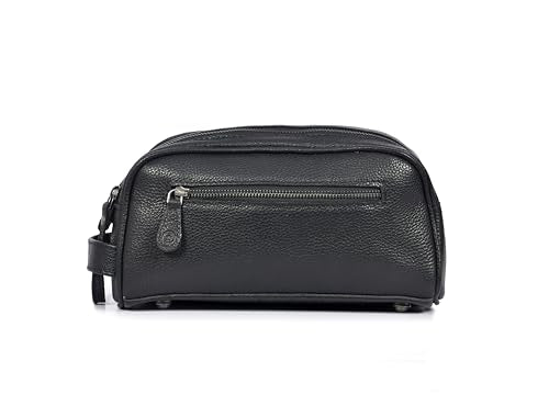 10" Premium Leather Toiletry Travel Pouch With Waterproof Lining | King-Size Handcrafted Vintage Dopp kit By Aaron Leather Goods (Jade Black) - color: Jade Black