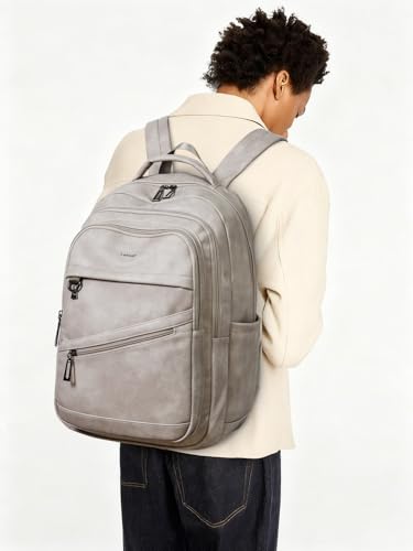 LATMAP Backpack for Women Men - Vegan Leather Backpack Purse Travel Carry-on Bag College Bookbag Work fits 16.5" Laptop,Ash Gray Retro - color: Ash Gray Retro