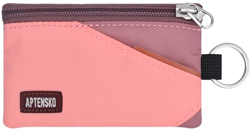 RFID Blocking Travel Wallet with Adjustable Lanyard, Small Nylon Zipper Pouch and Badge Holder for ID, Credit Cards, Cash, Keys, Commuters (CoralBlush+Mauve) - color: CoralBlush+Mauve