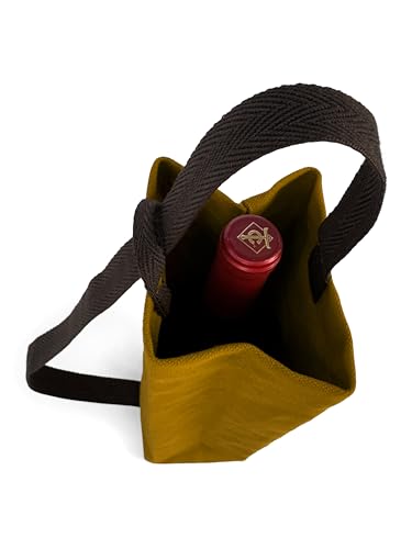 Under NY Sky Wine Tote Bag, Portable Canvas Carrier w/Shoulder Strap, Lightweight, Wine Gift for Travel & Picnic - Single Bottle - Mustard (Wine Bag 1 Slot Mustard) - color: Wine Bag 1 Slot Mustard