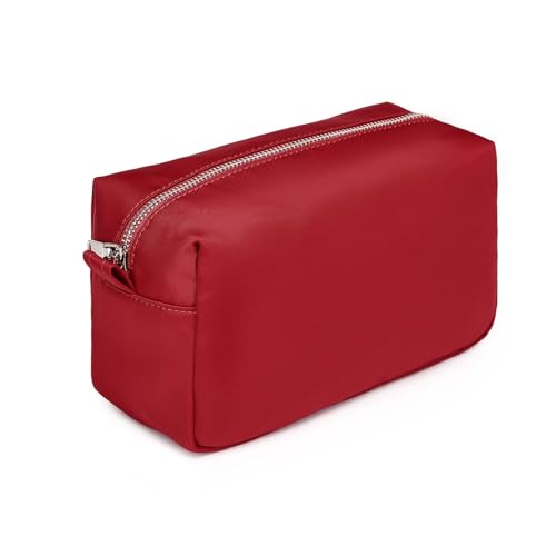 Organizer Bag Lightweight Cosmetic Bag with Ring Clasp Perfect Travel Makeup Bag for Women nylon Stand Up Design (Burgundy Red/Nylon) - color: Burgundy Red/Nylon