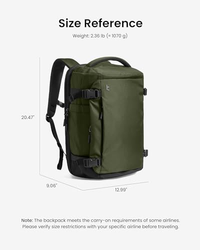 tomtoc Travel Backpack 40L, TSA Friendly Flight Approved Carry-on Luggage Hand Water-resistant Lightweight Business Rucksack, Durable Large Weekender Bag Daypack Fits 17.3 Inch Laptop - color: Green-ripstop, size: 40L