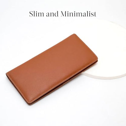 Bveyzi Ultra Slim Thin Leather RFID Blocking Credit Card Holder Bifold Clutch Wallets for Women - color: Brown