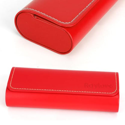 RayLove Hard Shell Glasses Case, Lightweight Leather Eyeglass Case, Travel-Friendly Sunglasses Protector for Men & Women - color: Red