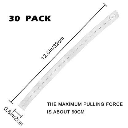 LELE LIFE 30Pcs Roll-up Clothes Storage Elastic Band, Adjustable Clothing Storage Strap with Button and Buttonholes, Travel Luggage Space Saver, Drawer and Closet Organizer, White - color: White