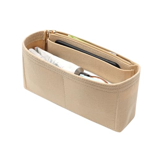 Surblue Purse Organizer Insert for Handbags, Felt Bag Organizer with Zippers Handbag Shaper Pouch for Classic 19 Flap Bag, Marmont, Onthego,（Khaki, Slender S） - color: Khaki, size: Slender S
