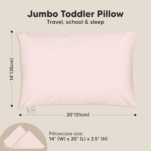 KeaBabies Organic Toddler Pillow with Pillowcase, Jumbo 14X20 - Soft Cotton Toddler Pillows for Sleeping - Machine Washable - Perfect for Travel, Toddler Bed Set (Mist Pink) - color: Mist Pink