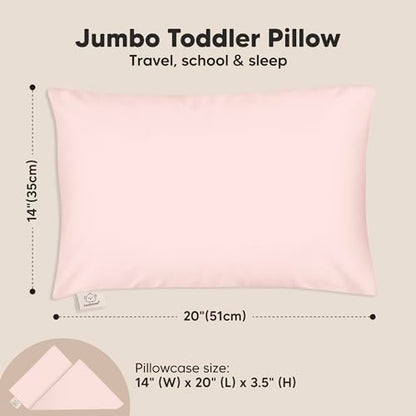 KeaBabies Organic Toddler Pillow with Pillowcase, Jumbo 14X20 - Soft Cotton Toddler Pillows for Sleeping - Machine Washable - Perfect for Travel, Toddler Bed Set (Mist Pink) - color: Mist Pink