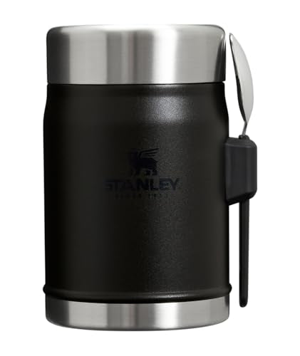 STANLEY Classic Food Jar and Spork | Vacuum Insulated Food Container | Wide Mouth Screw On Lid | Packable for Travel | Stainless Steel with Leakproof Lid | BPA-Free - color: Black 2.0
