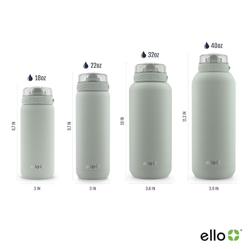 Ello Cooper 40oz Stainless Steel Water Bottle with Straw and Carry Handle, Double Walled and Vacuum Insulated Metal, Leak Proof Locking Lid with Soft Silicone Spout, Reusable, BPA Free, Sage - color: Sage, size: 40 Ounces