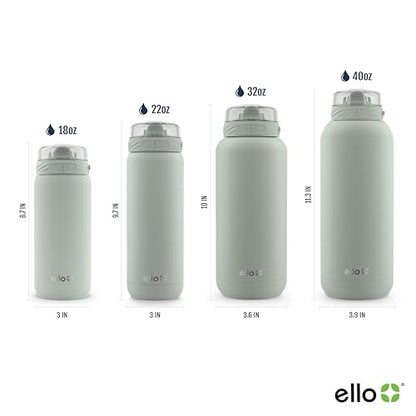 Ello Cooper 40oz Stainless Steel Water Bottle with Straw and Carry Handle, Double Walled and Vacuum Insulated Metal, Leak Proof Locking Lid with Soft Silicone Spout, Reusable, BPA Free, Sage - color: Sage, size: 40 Ounces