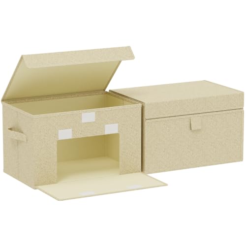 Fabric Storage Boxes, Closet Organizer with Handles, Basket Bins with Flip Cover, Cube Organization for Clothes, Shoes, Blankets, 15x9.8x9.8in, Grey and Beige, 2 Pack - color: Beige/Gray, size: 15x9.8x9.8 in(2 Pack)