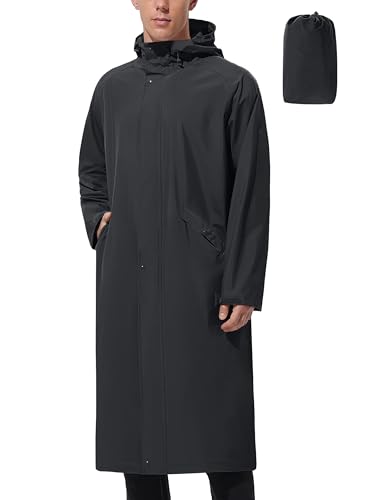 UIQUR Men's Long Waterproof Raincoat with Adjustable Wide Brim Portable Pouch Outdoor Commute Essential - color: Black, size: Medium