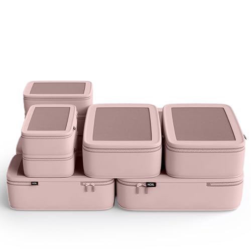 NOBL Travel Compressible Packing Cubes Set, 6 Pieces Travel Packing Organizers, Compression Luggage Cubes for Suitcases & Carry On, Space Saving (XXS, XS, S, M, L, XL) - Blush - color: Blush