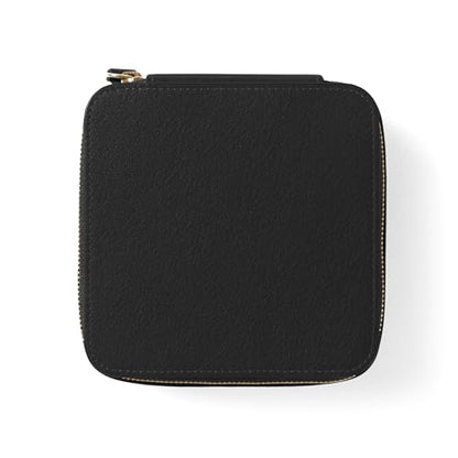 Leatherology Black Onyx Medium Jewelry Organizer – Full-Grain Leather Travel Case with Structured Design, Ring & Earring Storage, Zippered Suede Pouches - color: Black Onyx