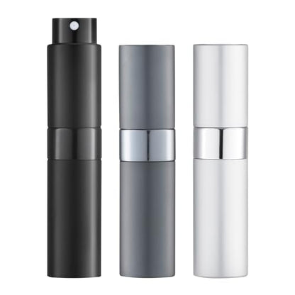 LISAPACK 8ML Atomizer Perfume Spray Bottle for Travel (3 PCS) Empty Cologne Dispenser, Portable Sprayer (Black, Silver, Grey) - color: 3 Colors3