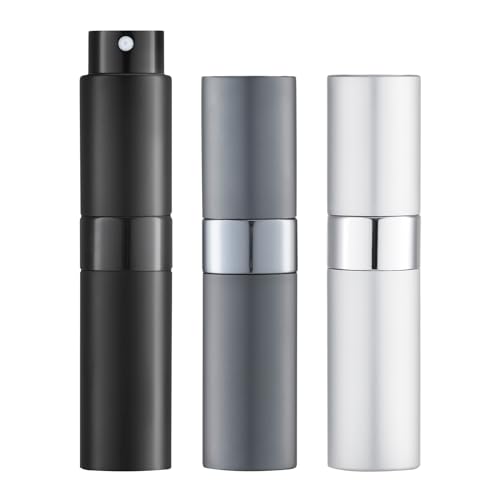 LISAPACK 8ML Atomizer Perfume Spray Bottle for Travel (3 PCS) Empty Cologne Dispenser, Portable Sprayer (Black, Silver, Grey) - color: 3 Colors3