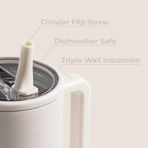 HydroJug Traveler - 32 oz Water Bottle with Handle & Flip Straw - Fits in Cup Holder, Leak Resistant Tumbler-Reusable Insulated Stainless Steel & Rubber Base - Gifts for Women & Men, Cream - color: Cream, size: 32oz