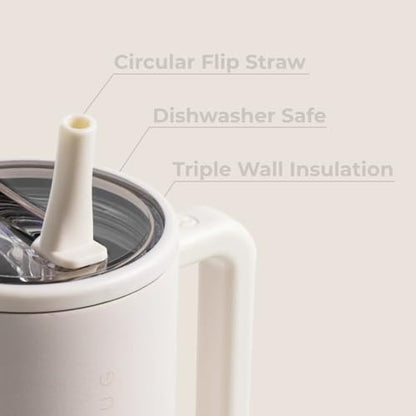 HydroJug Traveler - 32 oz Water Bottle with Handle & Flip Straw - Fits in Cup Holder, Leak Resistant Tumbler-Reusable Insulated Stainless Steel & Rubber Base - Gifts for Women & Men, Cream - color: Cream, size: 32oz