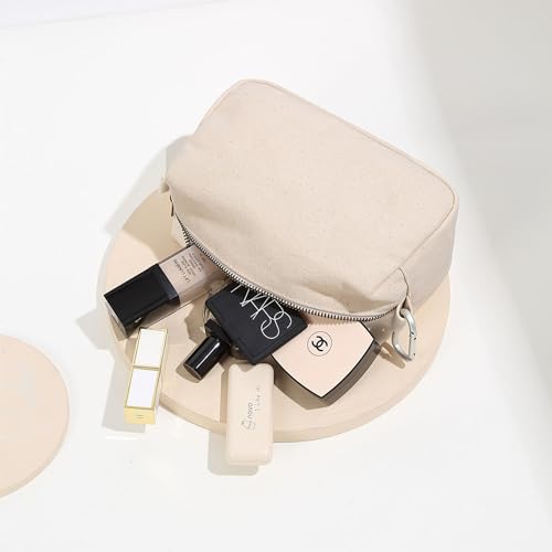Organizer Bag -Lightweight Cosmetic Bag with Ring Clasp, Perfect Travel Makeup Bag for Women,nylon Stand Up Design (Beige/Canvas) - color: Beige/Canvas