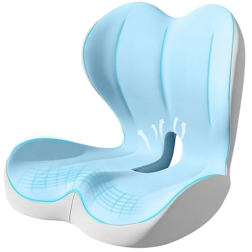 Seat Cushion for Office Chair and Car, Lumbar Support Pillow for Office Chair, Memory Foam Ergonomic Seat Cushion for Long Sitting, Back & Tailbone Pain, Sciatica - Blue & Gray - color: Blue Gray