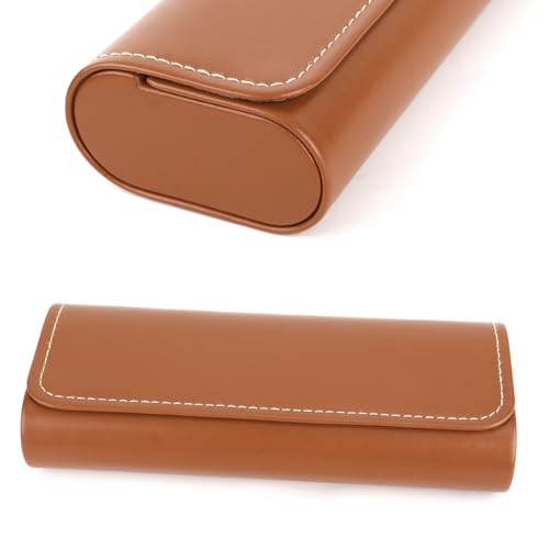 RayLove Hard Shell Glasses Case, Lightweight Leather Eyeglass Case, Travel-Friendly Sunglasses Protector for Men & Women - color: Brown