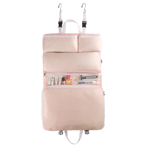 Surblue Travel Hanging Storage Bag for Luggage with Hooks and Handle Compression Packing Cube 6-in-1 Suitcase Organizer Travel Packing Organizers Space-Saving Carry-on Closet, Pink - color: Pink