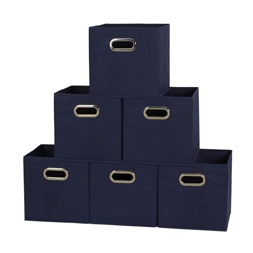 Household Essentials 81-1 Foldable Fabric Storage Bins | Set of 6 Cubby Cubes with Handles | Navy Blue, 6 lbs (Pack of 6) - color: Navy, size: 11” L x 11” W x 11” H (Pack of 6)