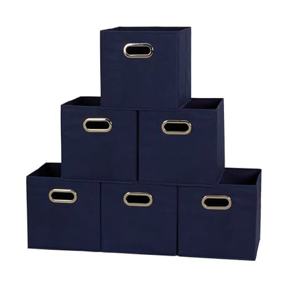 Household Essentials 81-1 Foldable Fabric Storage Bins | Set of 6 Cubby Cubes with Handles | Navy Blue, 6 lbs (Pack of 6) - color: Navy, size: 11” L x 11” W x 11” H (Pack of 6)