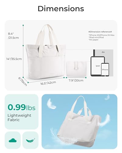 BAGSMART Tote Bag for Women, Foldable Tote Bag With Zipper Travel Shoulder Bag Handbag for Work - color: Beige