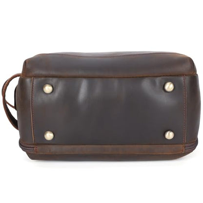 Polare Full Grain Leather Toiletry Bag for Men Large Travel Cosmetic Case Dopp Kit Shaving Kit Wash Pouch with YKK Zippers - color: Dark Brown