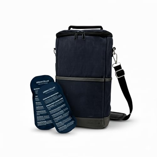 URBAN CELLAR Insulated Wine Carrier Tote - 2 Bottle Wine Cooler Bag with Ice Packs, 6+ Hour Cooling, Waterproof Waxed Canvas for Travel, Picnic, BYOB - Wine Gift