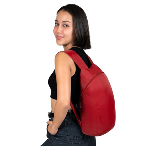 Nanobag Daypack - Ultralight 16L Foldable Travel & Hiking Backpack, Reusable, Packable, Collapsible Bag for Men & Women - color: Burgundy
