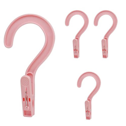 4Pcs Laundry Hooks with Clips, 5.2" Strong Plastic Single Clip Hangers, Portable Travel Clips for Hanging Socks Towels Boots and Dry Wet Clothes(Pink) - color: Pink