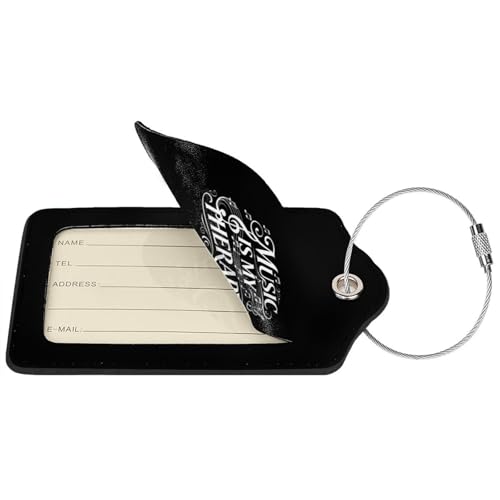 Music is My Therapy Set of 2 Durable Leather Luggage Tags Stylish Travel Gear Men Women